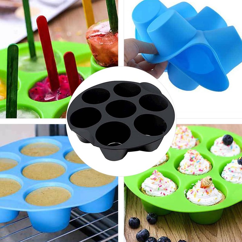 Silicone Muffin Cake Cups Air Fryer Accessories 7 Grids Cake Cups Random Color gallery