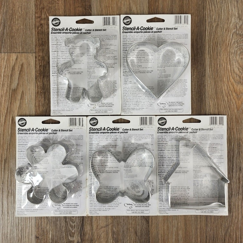 Vintage Wilton Stencil-A-Cookie Cutter Stencil Set Lot 5 Bear Heart Flower House gallery