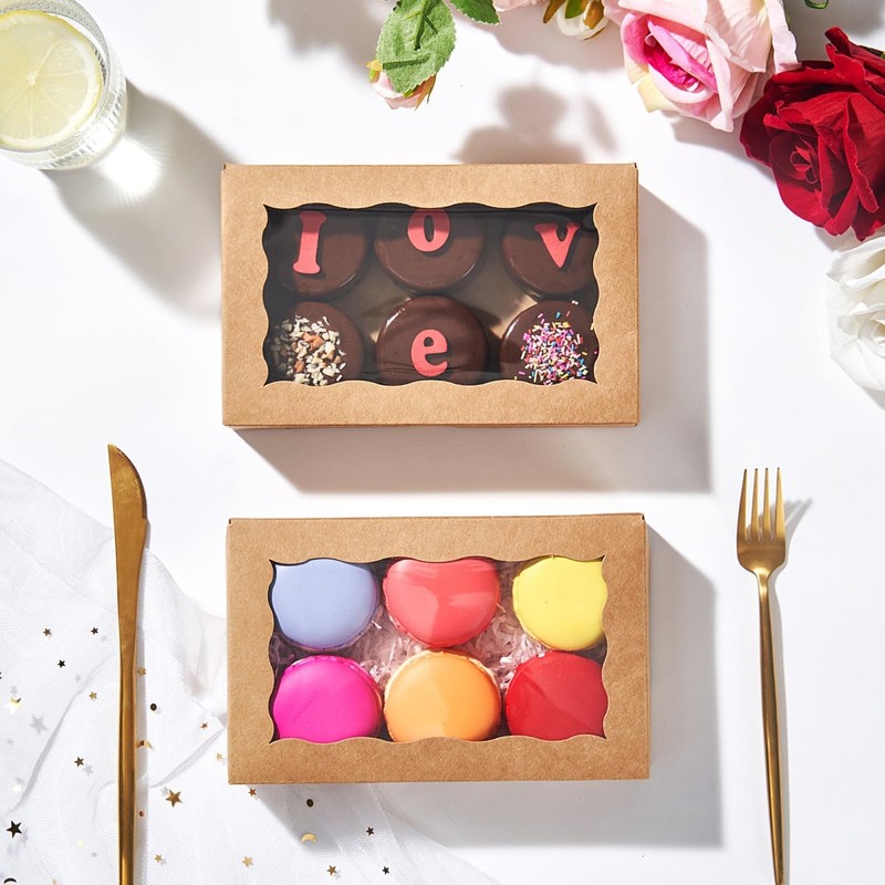 Brown Cookie Boxes Window Bakery Macaron Treat Box 7x4.33x1.5 Inch 20 PCS gallery