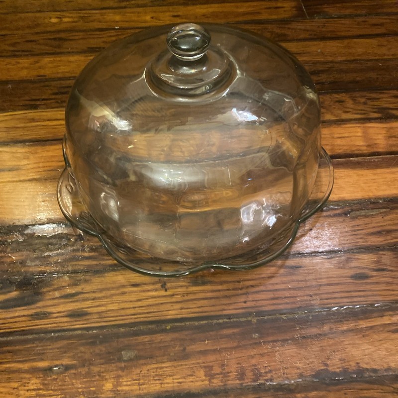 Vintage Anchor Hocking Savannah Cake Plate with Glass Dome Lid Embossed Floral gallery
