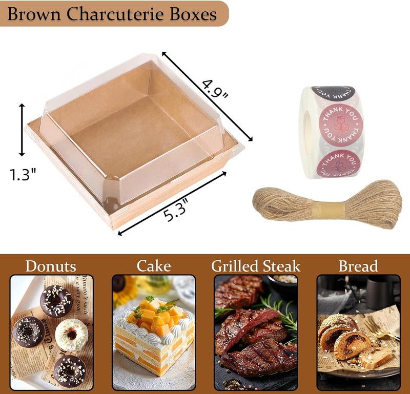 100 Pack Charcuterie Boxes with Clear Lids 5 Inch Kraft To Go Paper Bakery Box gallery