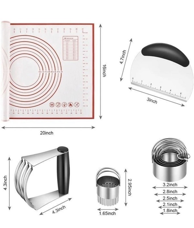 Pastry Cutter, Biscuit Cutter, Dough Scraper, Silicone Baking Mats, Stainless Se gallery