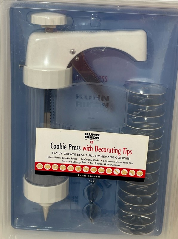 Kuhn Rikon Clear Cookie Press 14 Shape Discs 6 Decorating Tips 2461CLB New Bake