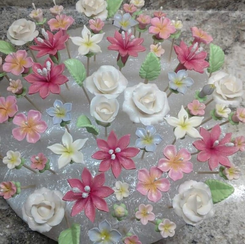 SUMMER BLOSSOM GUM PASTE ASSORTMENT: Decorate Your Own Cake! (or other colours) gallery