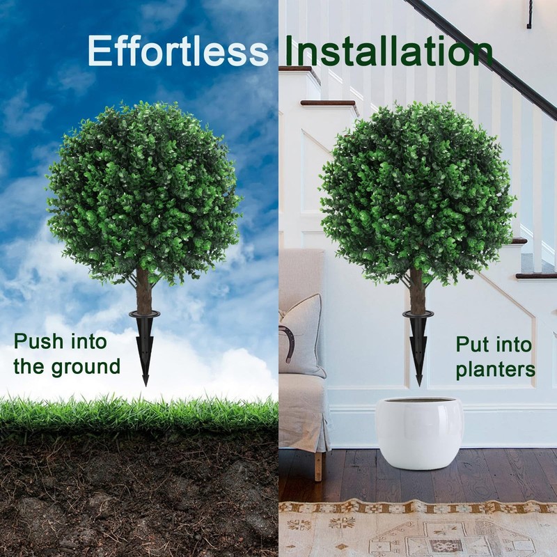 Grewyear Artificial Green Boxwood Topiary Ball Bush For Outdoor Spike Set Of 2 gallery