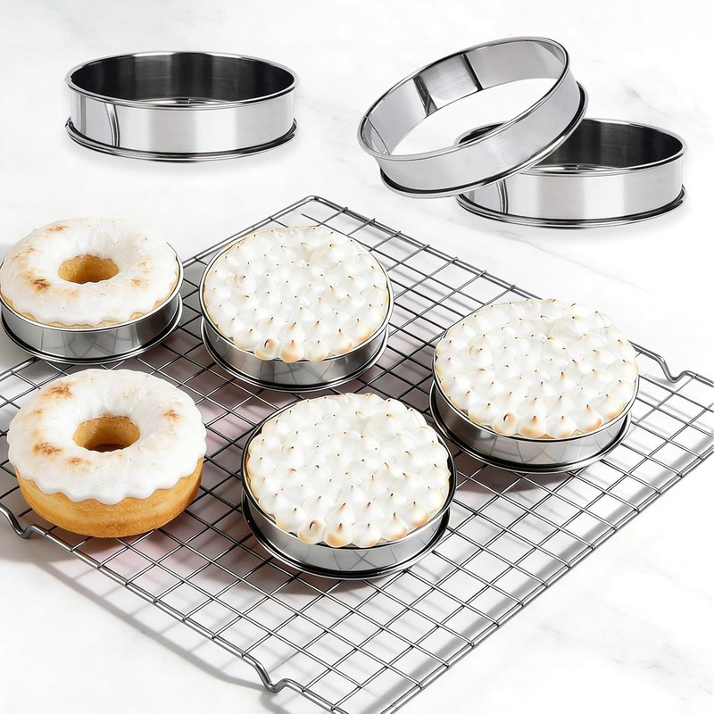 12 Pack English Muffin Rings 4 Inch Stainless Steel Crumpet Ring with Oil Brush, gallery