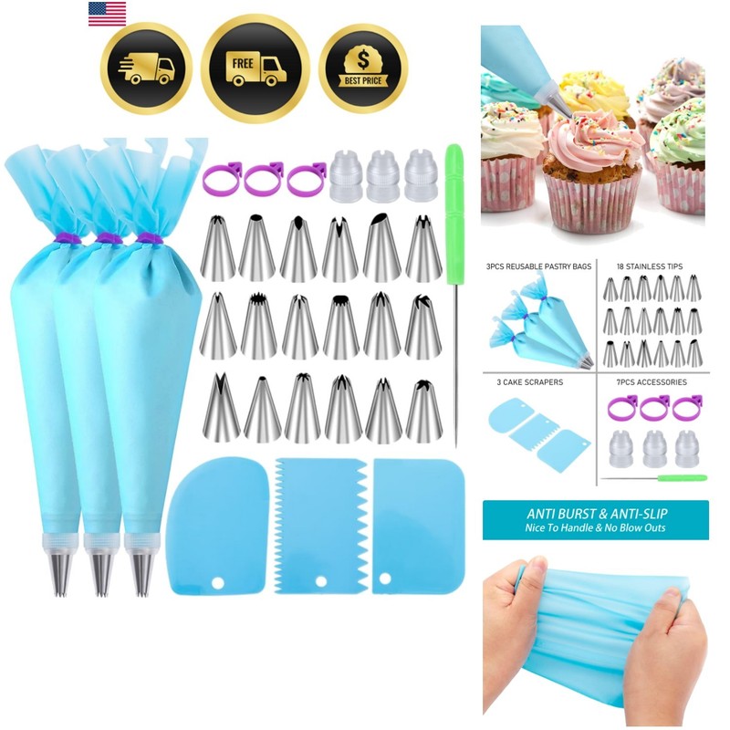 Piping Bags and Tips Set, Cakes Decorating Kit Reusable, Pastry Bags | 3 Reus…