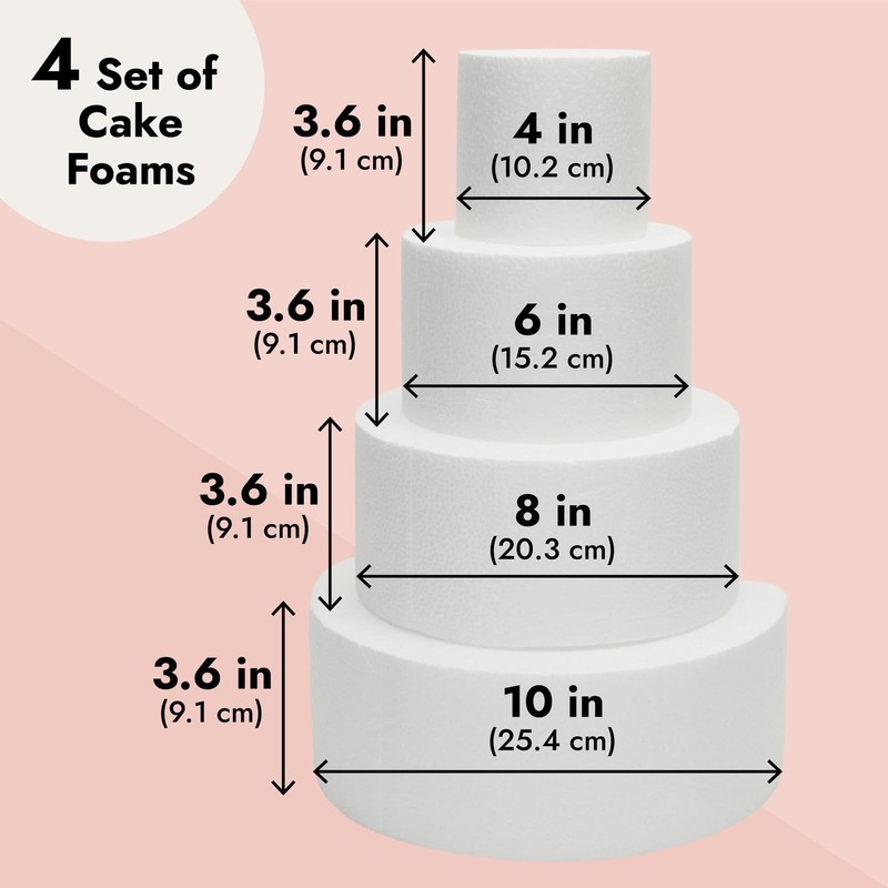 Foam Cake Dummy Set Reusable 4 Tier Display 4/6/8/10 Inch Pack of 4 gallery