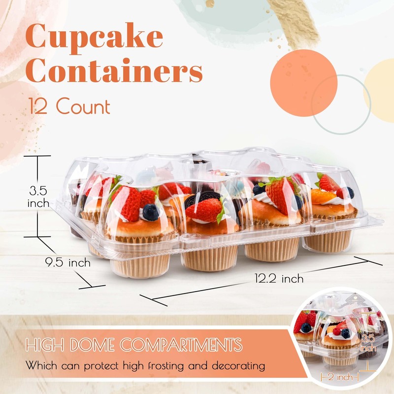 12 Count Cupcake Containers 6 Pack Cupcake Holders Plastic Clear Reusable Cup... gallery