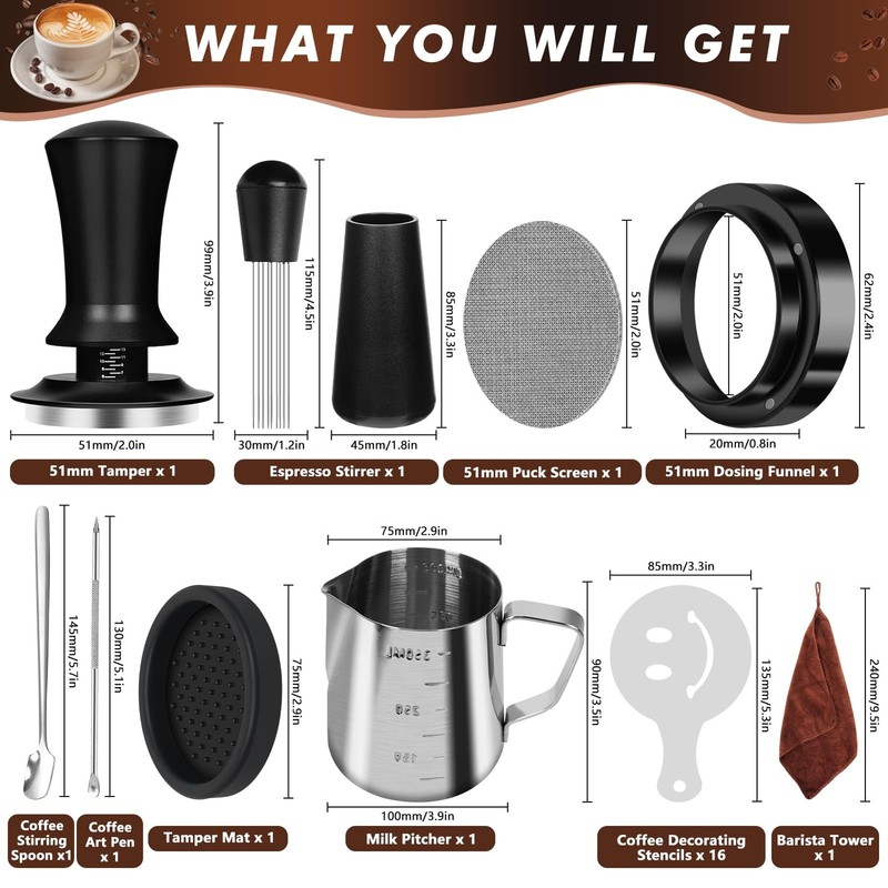 Y-Step 25 PCS Espresso Accessories Kit, Tamper Kit 51mm, Black gallery