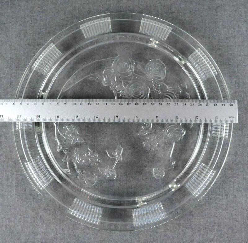 Vintage Cabbage Rose Footed Glass Cake Plate w/ Vintage Aluminum Cake Dome Cover gallery