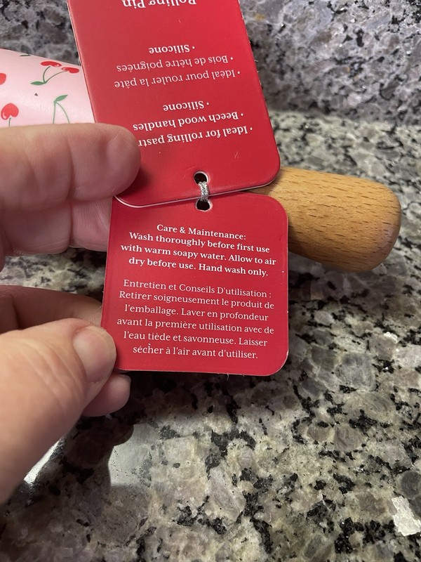 Silicone Baking Rolling Pin “ Cherry Hearts” Wooden Handles 8” gallery