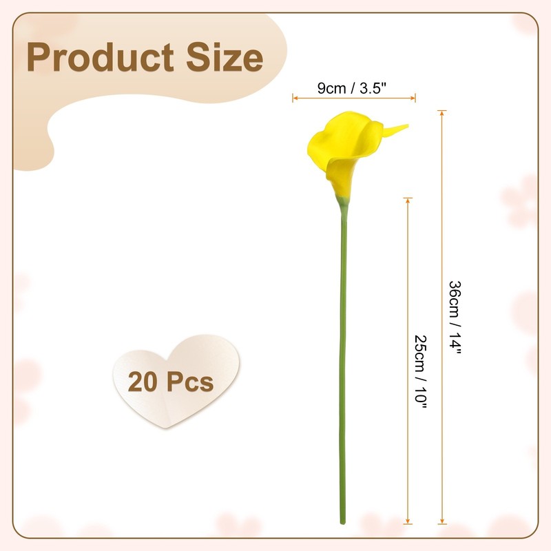 20pcs Artificial Calla Lily Fake Silk Flowers for Home Decor, Bright Yellow gallery