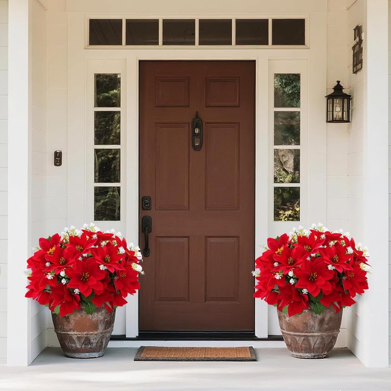 MOIAVAN 12 Bunches Poinsettias Artificial Christmas Flowers 14 inches, Red gallery