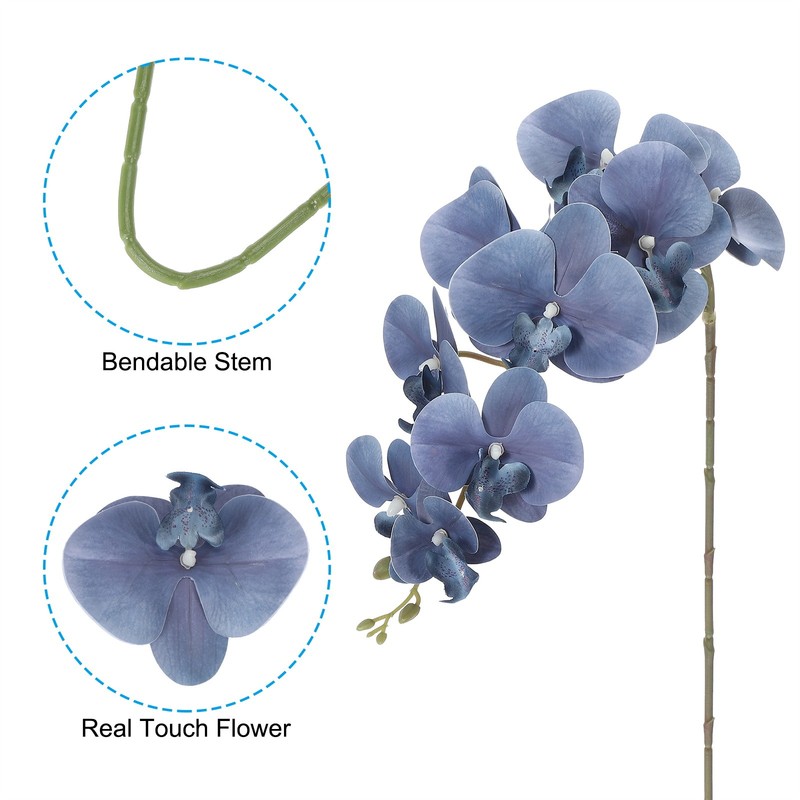 3Pcs 41" 9 Heads Artificial Flowers Orchid for Faux Phalaenopsis, Dark Blue gallery