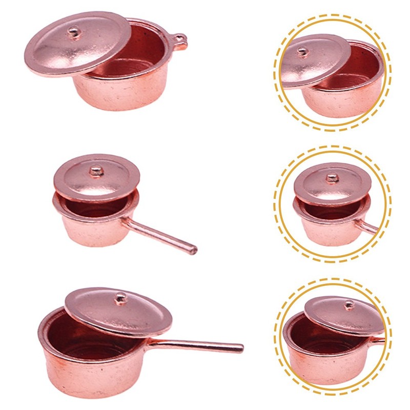 3 Pcs Mini Cookware Kitchen Miniature Pots Dollhouse Accessories gallery