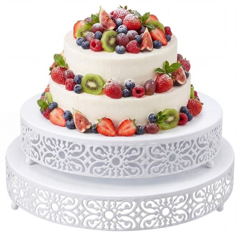 Wenqik 2 Pcs White Metal Cake Stand, 14″ 16″ Large Round Cupcake Stand Desser…