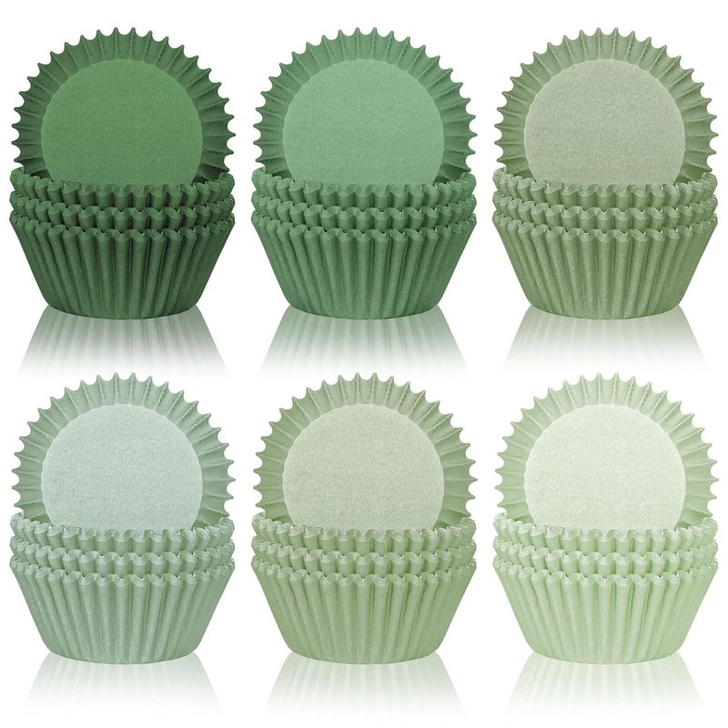 Whaline 300Pcs Sage Green Cupcake Liners Gradient Green Baking Cups Wedding S…