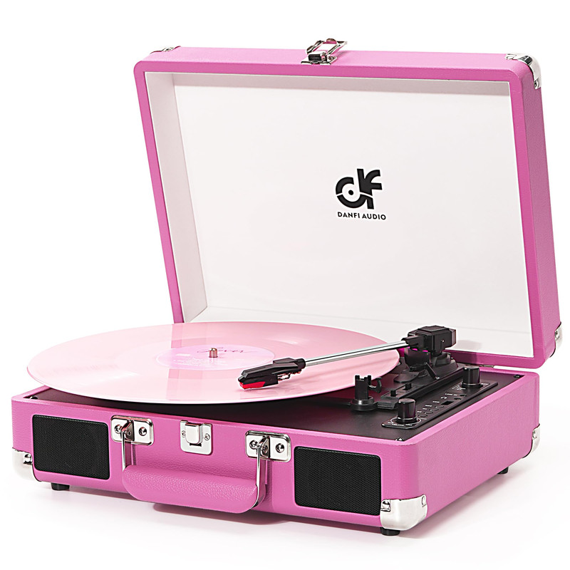 Danfi Audio Df Vintage Hot Pink Suitcase Record Player Built-In Stereo Speakers