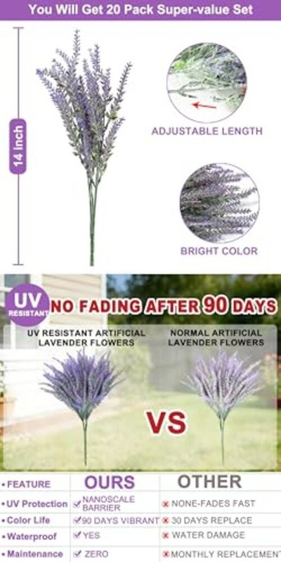 Artificial Lavender Flowers for Outdoors Summer 20 Bundles Gray Purple gallery