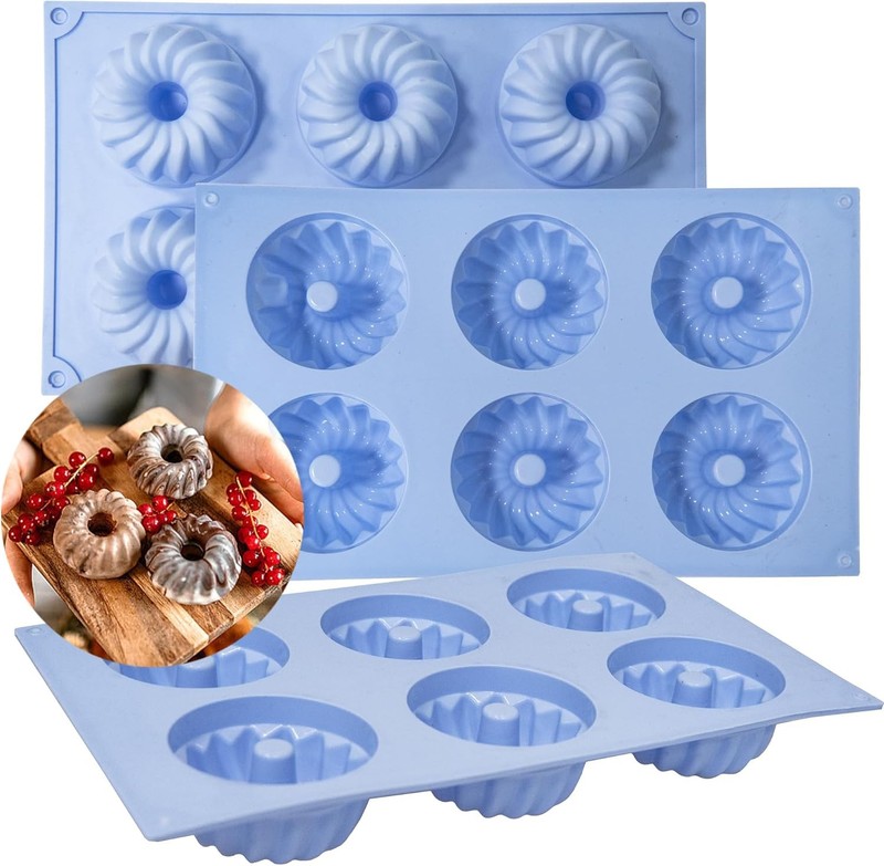 Jello Molds 3pcs Silicone Fluted Tube Cake Pans 6Cavity Heritage Bundtlette Cake