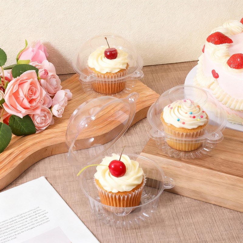 200 Pack Individual Cupcake Holders Plastic Cupcake Containers Clear Disposab... gallery