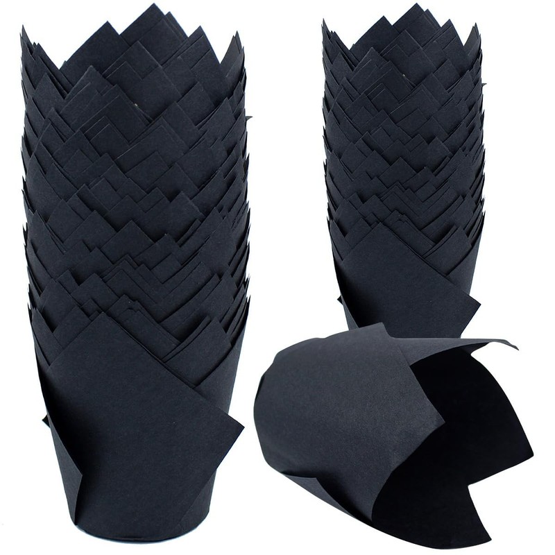 Black Parchment Paper Standard Size Tulip Muffin Cupcake Liners 150 PCS Pack