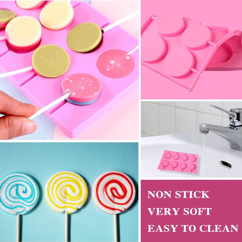 2 Pcs Silicone Hard Candy Chocolate Molds Round Non Stick Lollipop Sucker Mold gallery