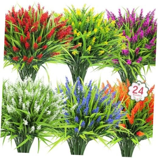 24 Bundles Artificial Flowers for Outdoors, Fake Lavender Flowers Multi Color