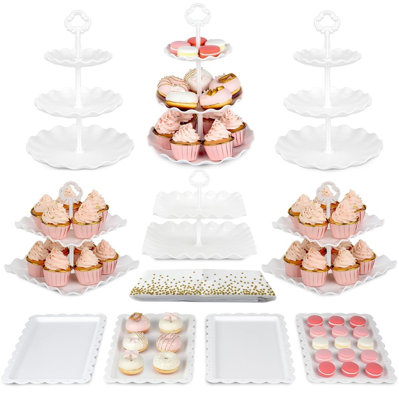 Pack of 11 Cake Stand Set, with 3 x Two-Tier and 3 x Three-Tier Cupcake Stand…