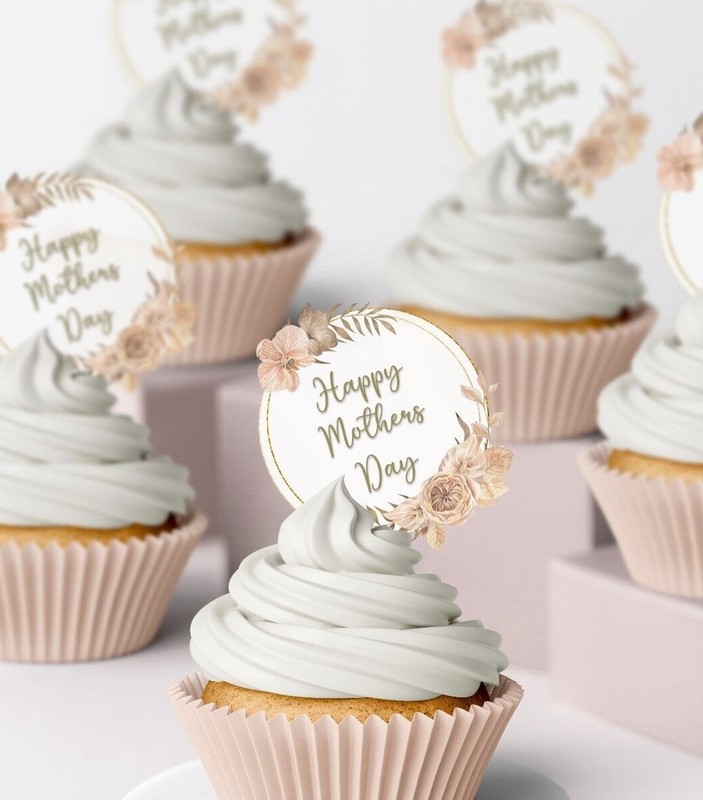 Mothers day mum Floral PRECUT Edible Icing Wafer cupcake Toppers Decorations