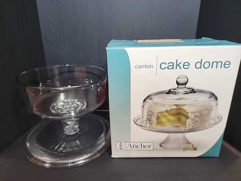 Anchor Hocking 2 Pc Cake Set Cake Stand Canton Design With Box