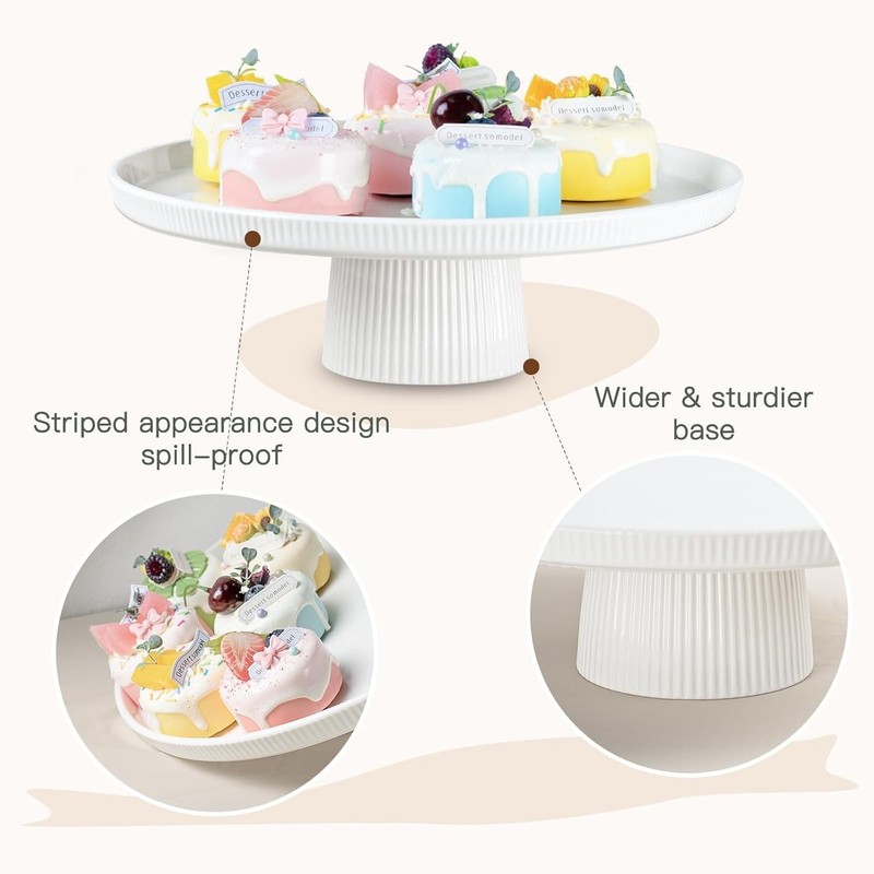 13in Ceramic Cake Stand with Pedestal White Dessert Cupcake Display Plate gallery