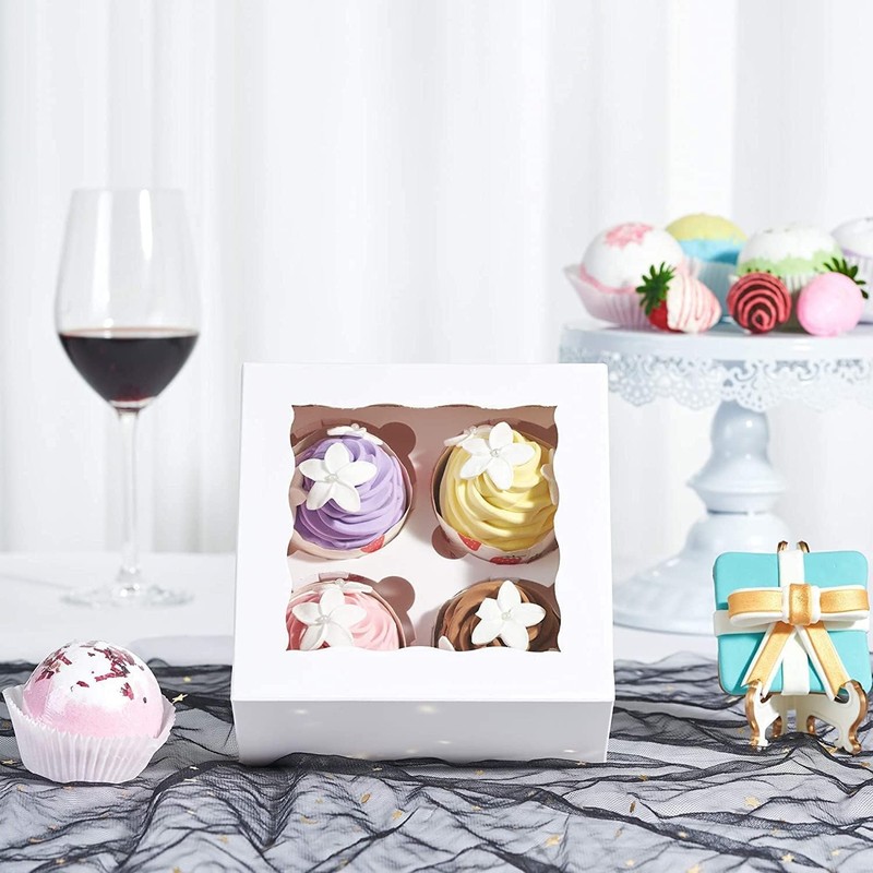 6.2x6.2x3 Inches Cupcake Boxes 20 Pack with Window & 4 Cavity Insert - Versat... gallery