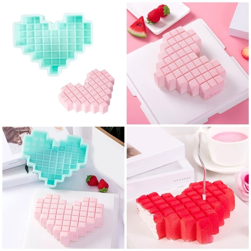 Pixel Heart Shape Silicone Molds Chocolate Molds Mousses Cake Baking Tool gallery