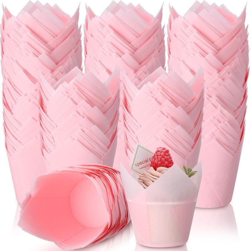 Light Pink Printed Tulip Paper Cupcake Liners Muffin Baking Cups 600 Count