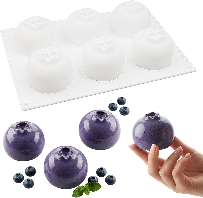 6 Cavity 3D Blueberry Silicone Mold Fruit Shape Mousse Cake Chocolate Candy