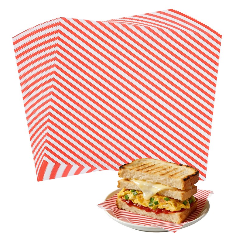 50 Pack Wax Paper Sheets, 11.8″ x 11.8″ Square Stripes Wrapping Paper, Red