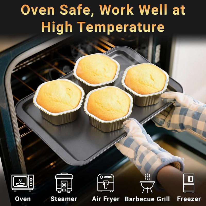 Disposable Baking Cups with Lids, 50 Pack 20oz 598ml Aluminum Foil Ramekins Pans gallery