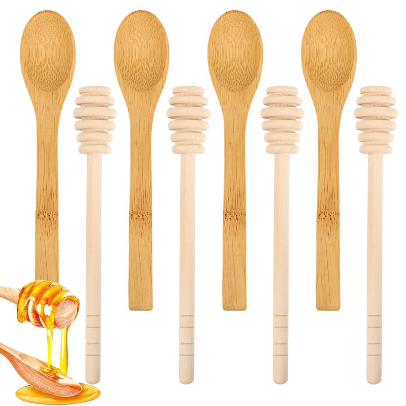 8 PCS 6.2 Inch Wooden Honey Dipper Sticks Spoon Mini Honeycomb Stick Drizzle