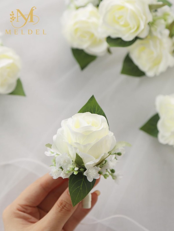 Meldel White Boutonniere For Men Weddingset Of 6Groomsmen Groom And Best Man gallery