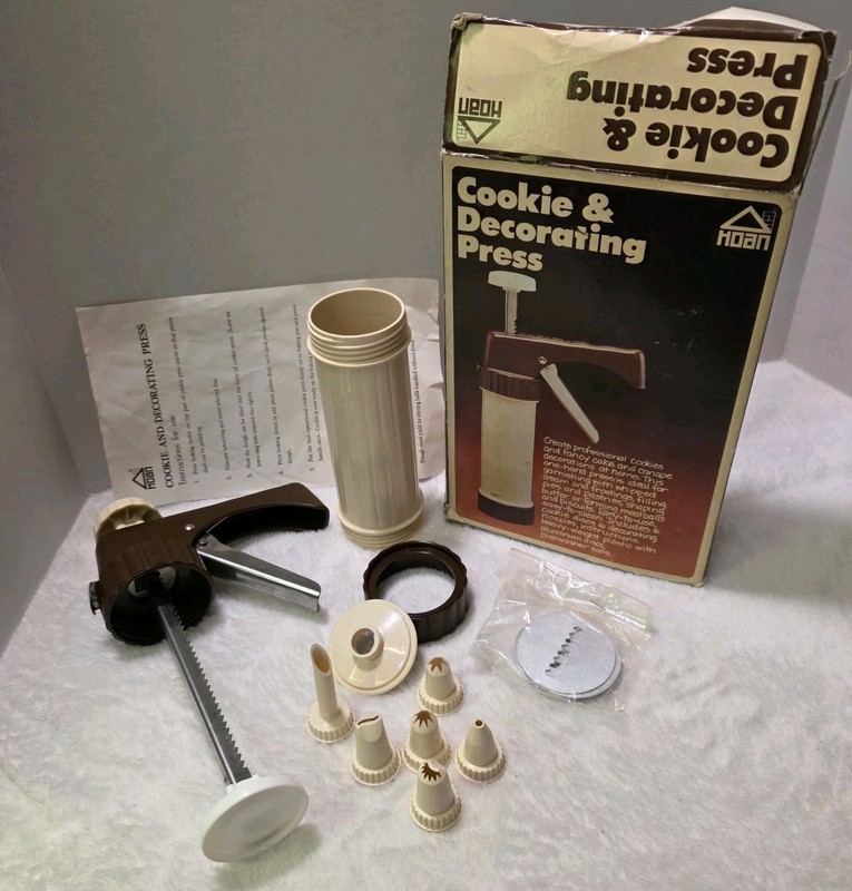 Vintage Hoan Cookie & Decorating Press 1979 3 Discs 6 nozzles Style 25151