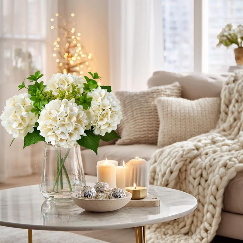 ZYTUYO Cream White Fake Hydrangea Artificial Flowers 4PCS For Home Decor H011 gallery
