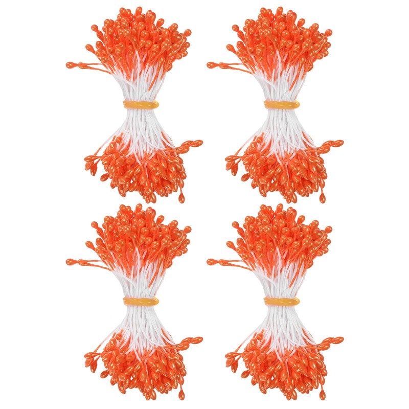 600-Pack 5mm Artificial Pearl Flower Stamens for DIY Crafts[Orange]
