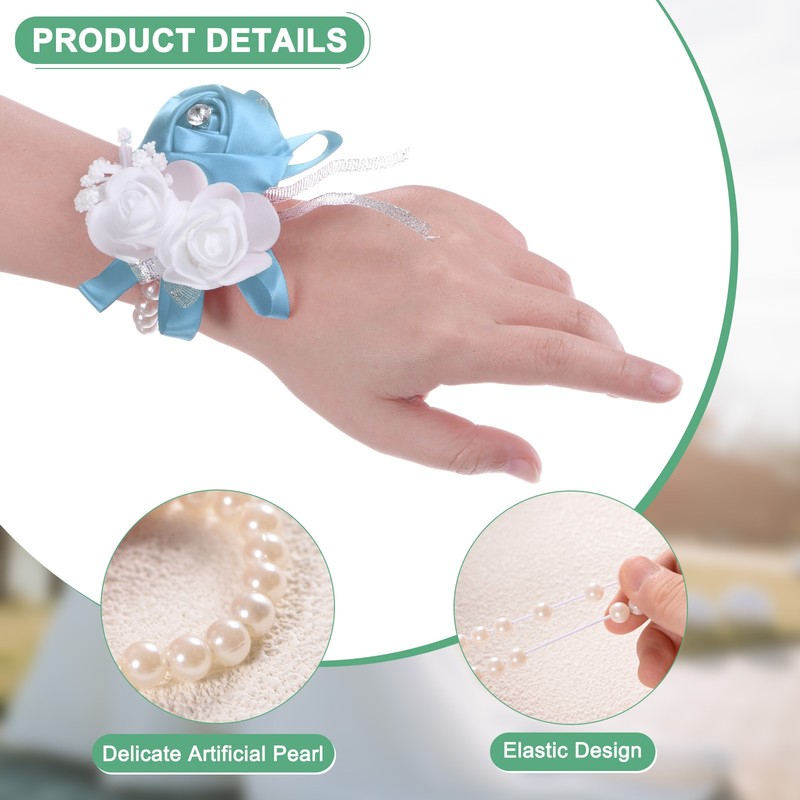 3-Pack Pearl Corsage Wristlet Bracelet for DIY Corsage Supplies [Sky Blue] gallery