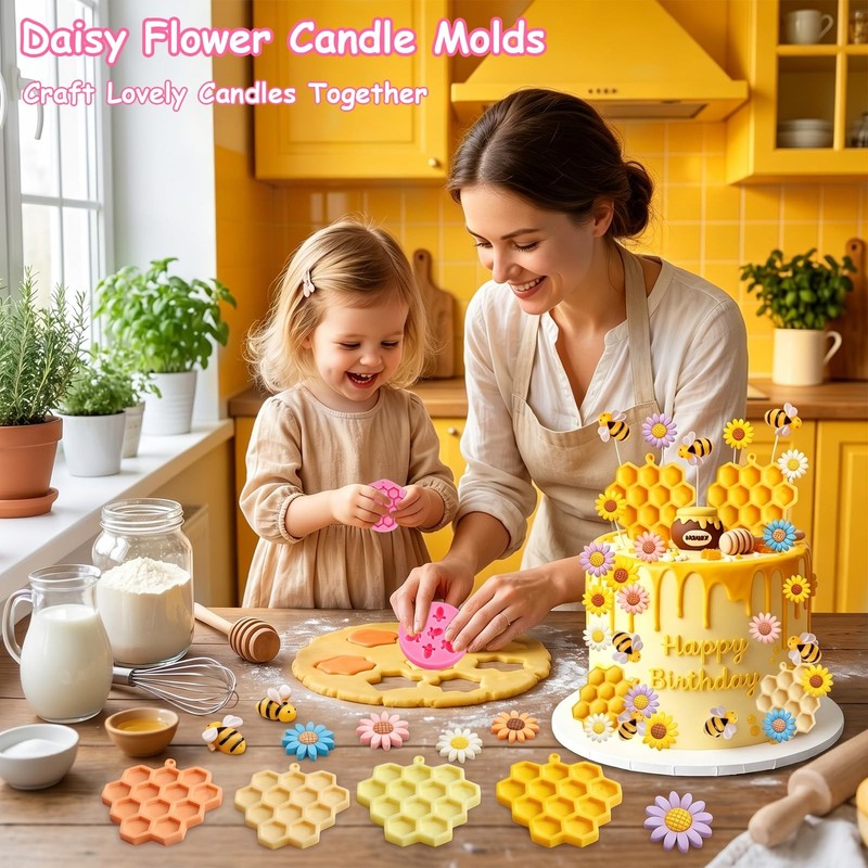 Bumble Bee Silicone Mold 4Pcs Honeycomb Sunflower Fondant Molds Beehive Candy... gallery