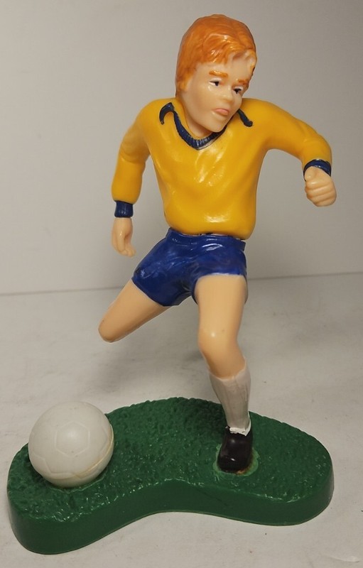 Vintage 1979 Wilton Cake Topper Boy Soccer Player Tongue Out Kicking Ball 5-1/2″
