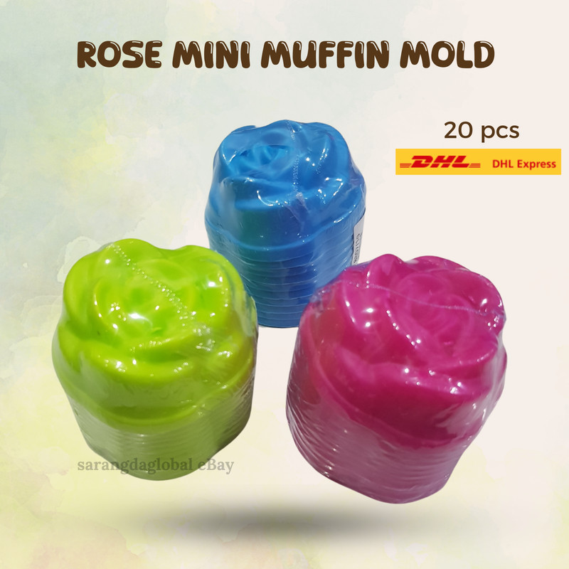 20 Pcs Rose Flower Mini Muffin Mold Kuih Apam Kue Putu Jelly Molder Plastic