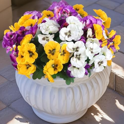 Bundles Artificial Flowers Outdoor UV Resistant 12 Yellow, White, Purple