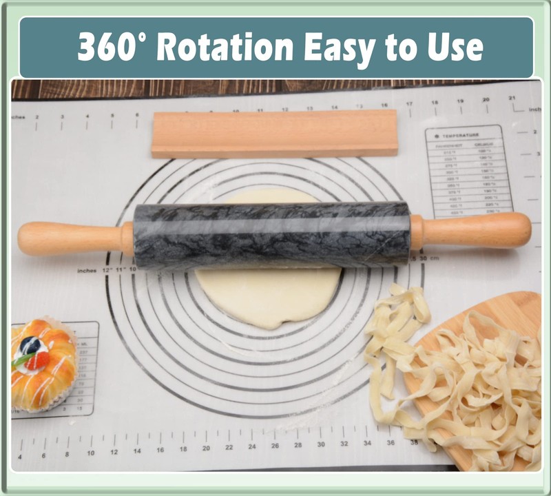 Marble Rolling Pin with Wooden Cradle Thick Handle Set for Baking,18.5 inch Poli gallery